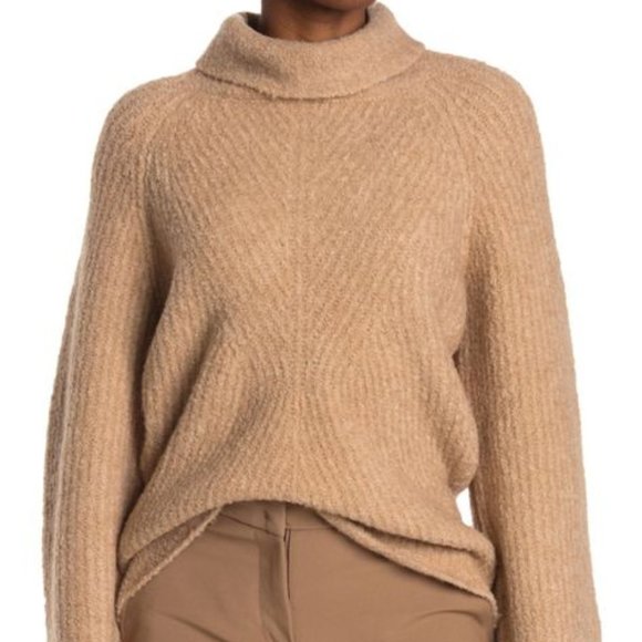 Theory Ribbed Neck Wool Blend Pullover Lt Natural Sz P - Picture 1 of 11